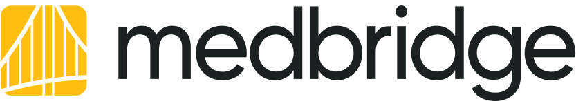 Medbridge logo with bold black text and a yellow bridge icon on the left.